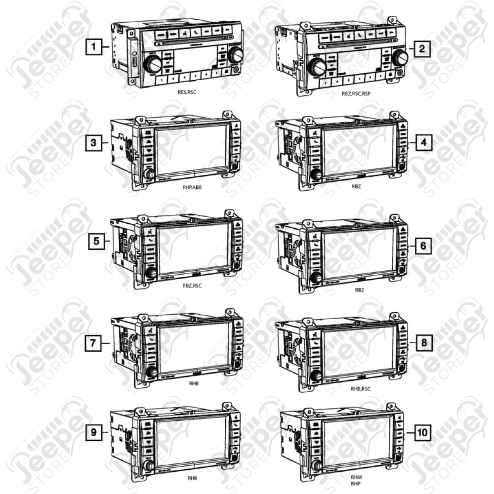 Autoradio multimédia (n° 6 sur photo) Jeep Grand Cherokee WL / WK2 - 5091332AE / 5091180AB / 5091332AC / 5091332AF / 5064887AA / 5064887AB / 5064887 / 5091180 / 5091332
