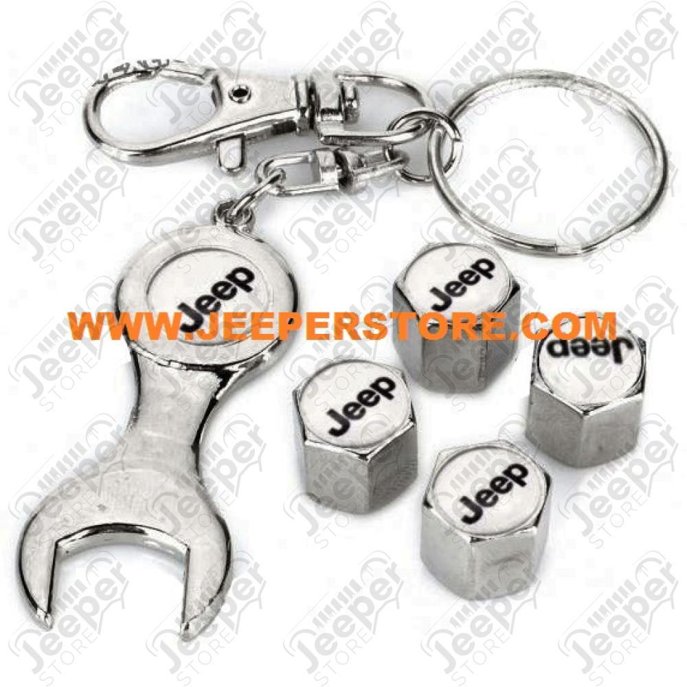 Kit de 4 bouchons de valve Jeep avec clef plate de serrage