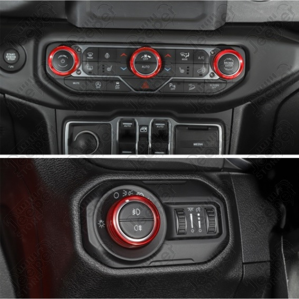 Kit de 4 enjoliveurs de boutons de tableau de bord (couleur: rouge) Jeep Wrangler JL
