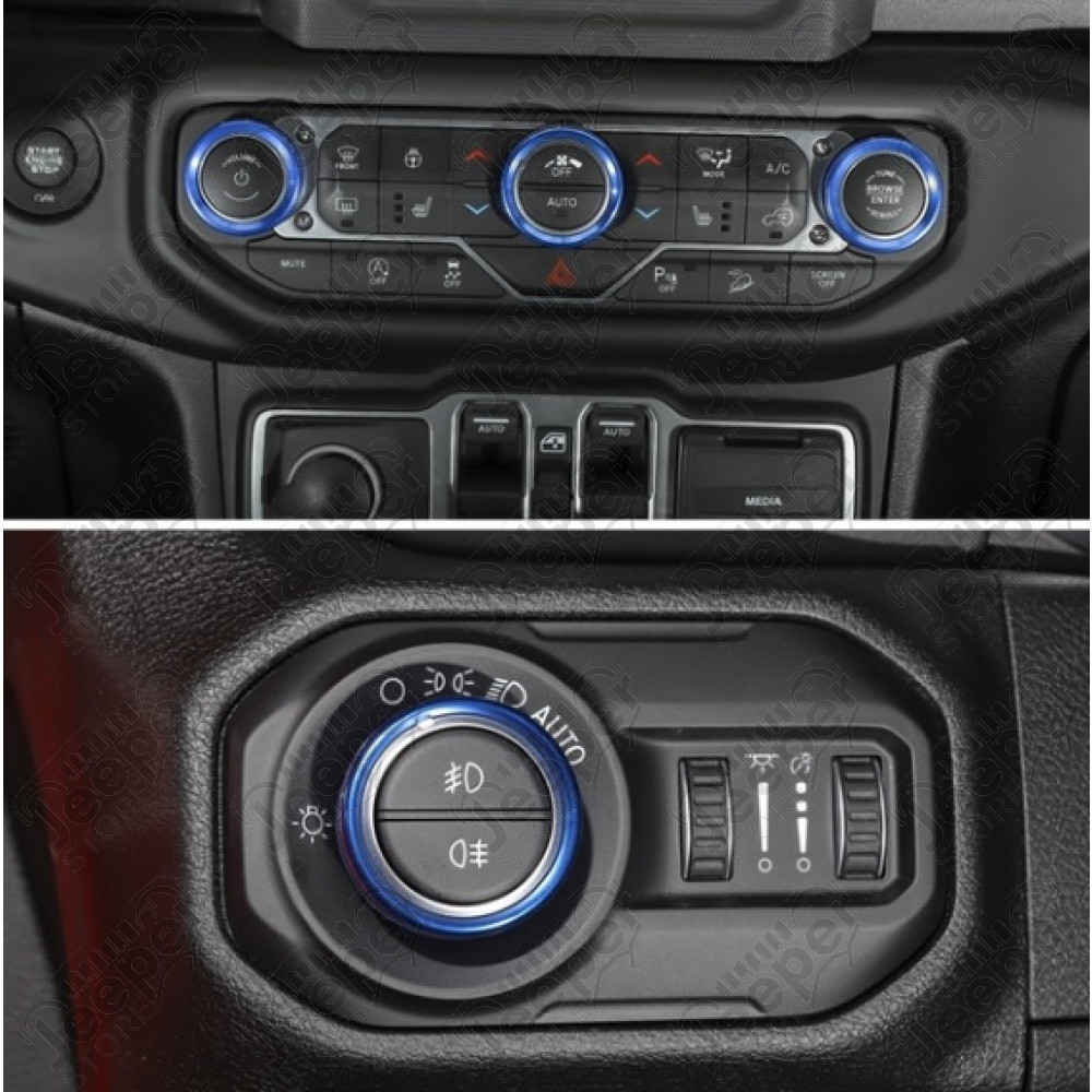 Kit 4 enjoliveurs boutons tableau de bord (couleur : bleu) - Jeep Wrangler JL - POA3968061 / A68861-13956670
