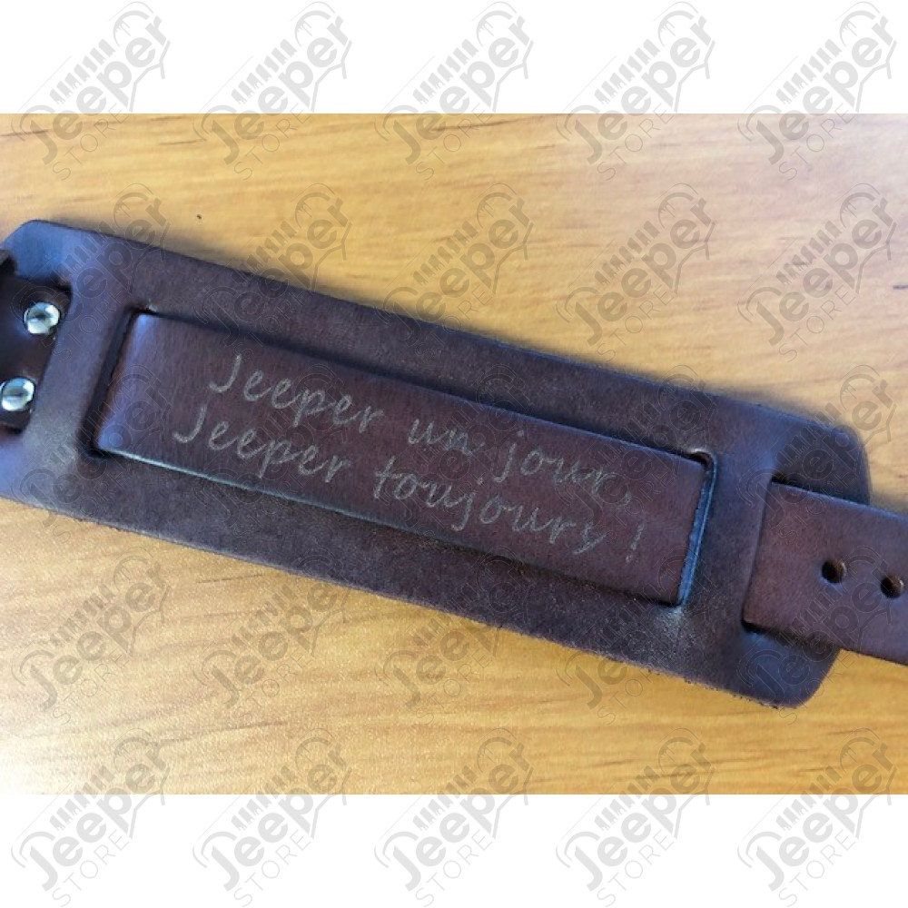 Bracelet cuir réglable avec gravure Jeeper un jour Jeeper toujours longueur totale 27cm