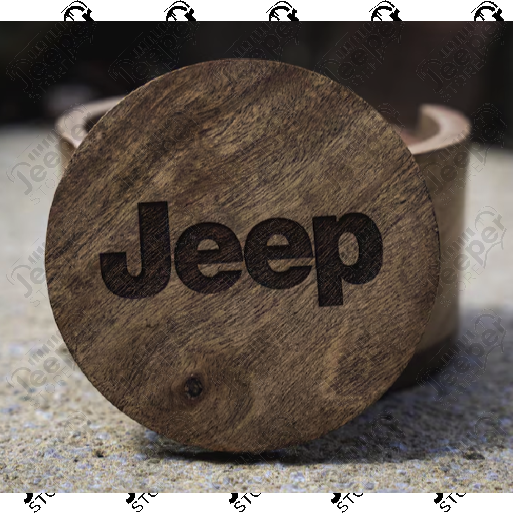 Goodies : Set de 4 sous verres Jeep en bois gravé Jeep avec socle en bois