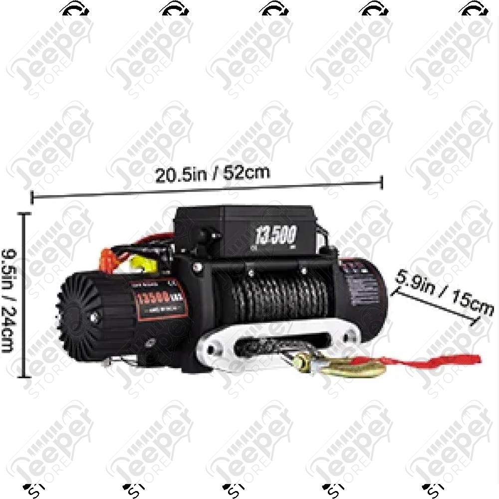 Treuil 4x4 de marque "FLJ Offroad" charge 13.500lbs (6123kg) avec corde synthétic, 1 télécommande filaire et 1 télécommande sans fils (vendu complet)