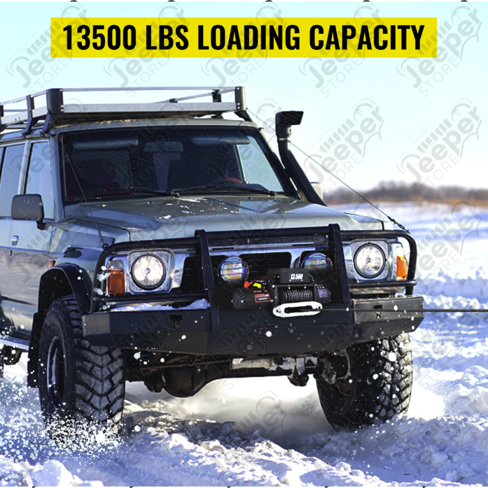 Treuil 4x4 de marque "FLJ Offroad" charge 13.500lbs (6123kg) avec corde synthétic, 1 télécommande filaire et 1 télécommande sans fils (vendu complet)