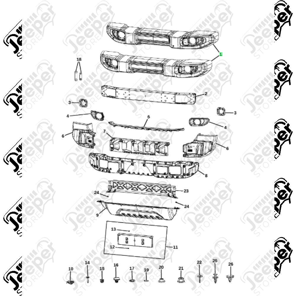 Enveloppe de pare chocs Europe avant avec trous pour les radars pour Jeep Wrangler JL - 6QA28RXFAB / 6QA28RXFAA