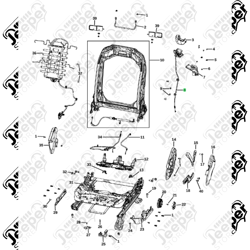 Poignée de dossier avec cable pour siège avant conducteur Jeep Wrangler JL (2 portes) - 6QD05TX7AC