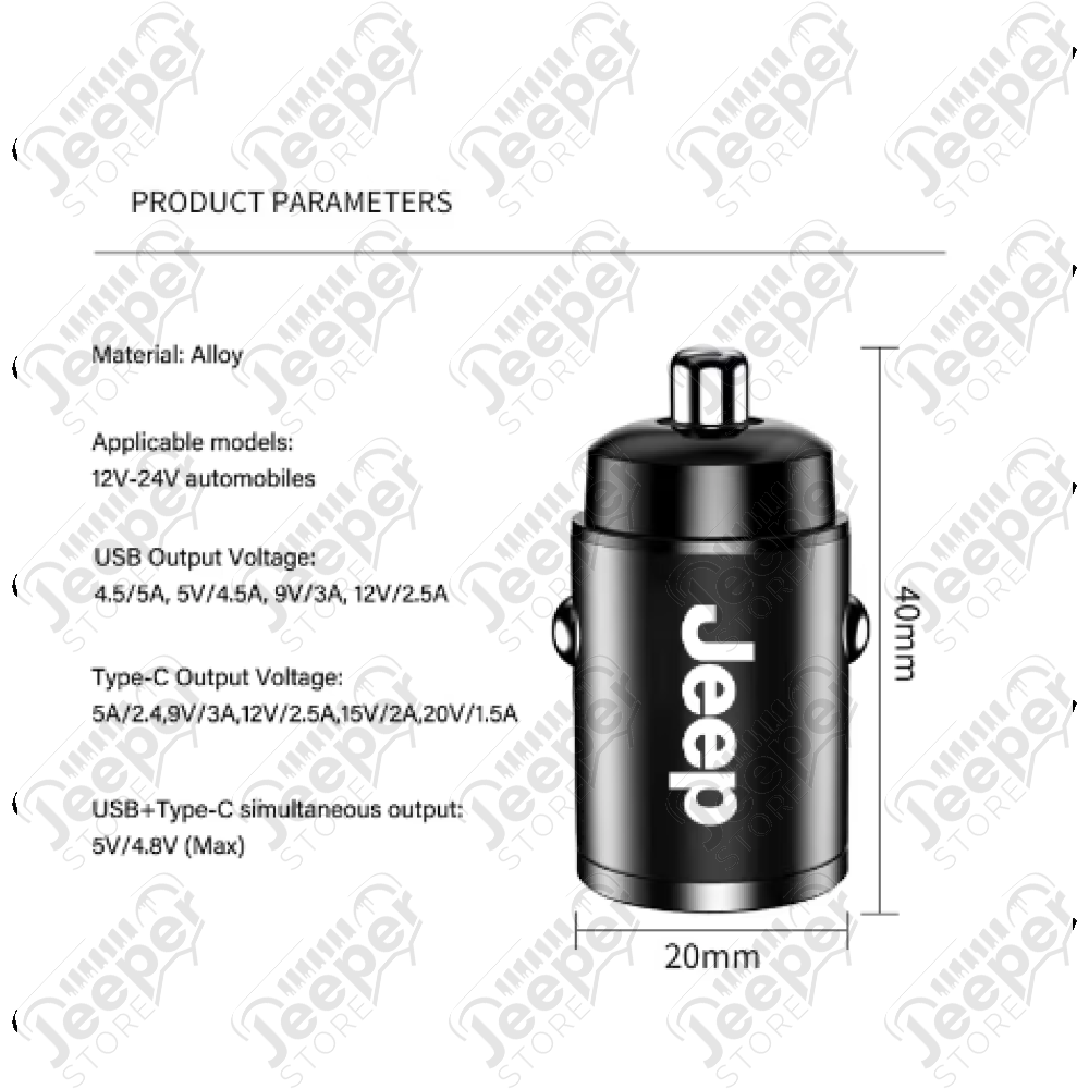 Goodies : Chargeur voiture Jeep, allume cigarre Jeep, prise allume cigarre vers USB, USB-C