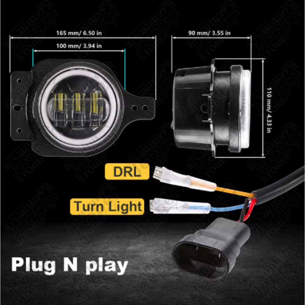 Kit de 2 Antibrouillards LED Avant avec Halo Ring Angel Eyes pour Jeep Gladiator JT