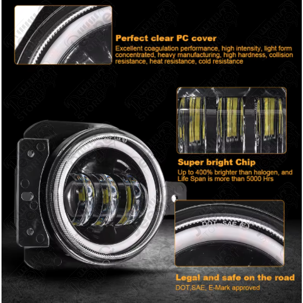 Kit de 2 Antibrouillards LED Avant avec Halo Ring Angel Eyes pour Jeep Gladiator JT