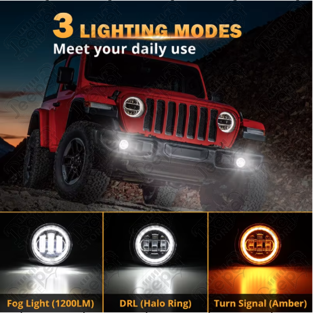 Kit de 2 Antibrouillards LED Avant avec Halo Ring Angel Eyes pour Jeep Gladiator JT