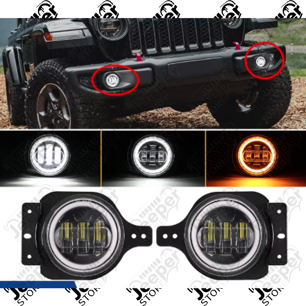 Kit de 2 Antibrouillards LED Avant avec Halo Ring Angel Eyes pour Jeep Wrangler JL et Jeep Wrangler JL Unlimited