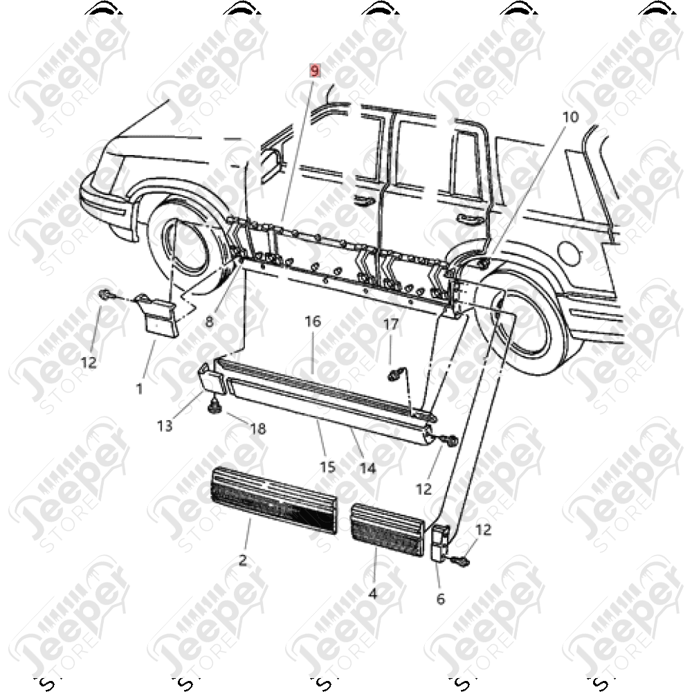 Clip plastique pour panneaux de porte extérieur pour Jeep Cherokee Grand Cherokee ZJ, ZG - 55294777