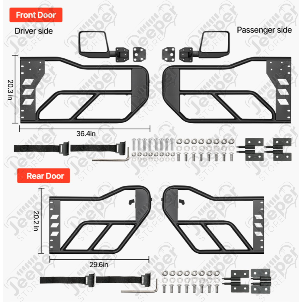 Kit de 4 demi portes tubulaires en acier avec rétroviseurs pour Jeep Wrangler JL Unlimited