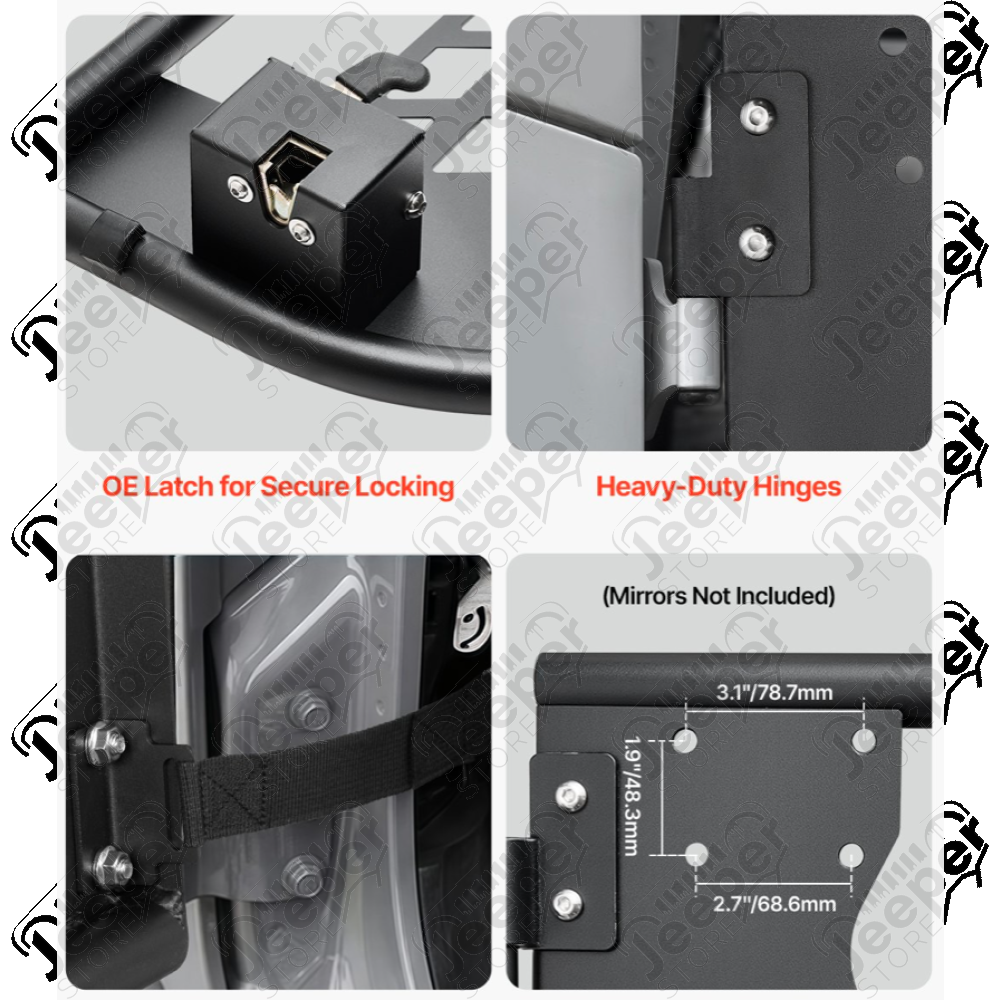 Kit de 2 demi portes avant tubulaires en acier sans rétroviseurs pour Jeep Wrangler JK