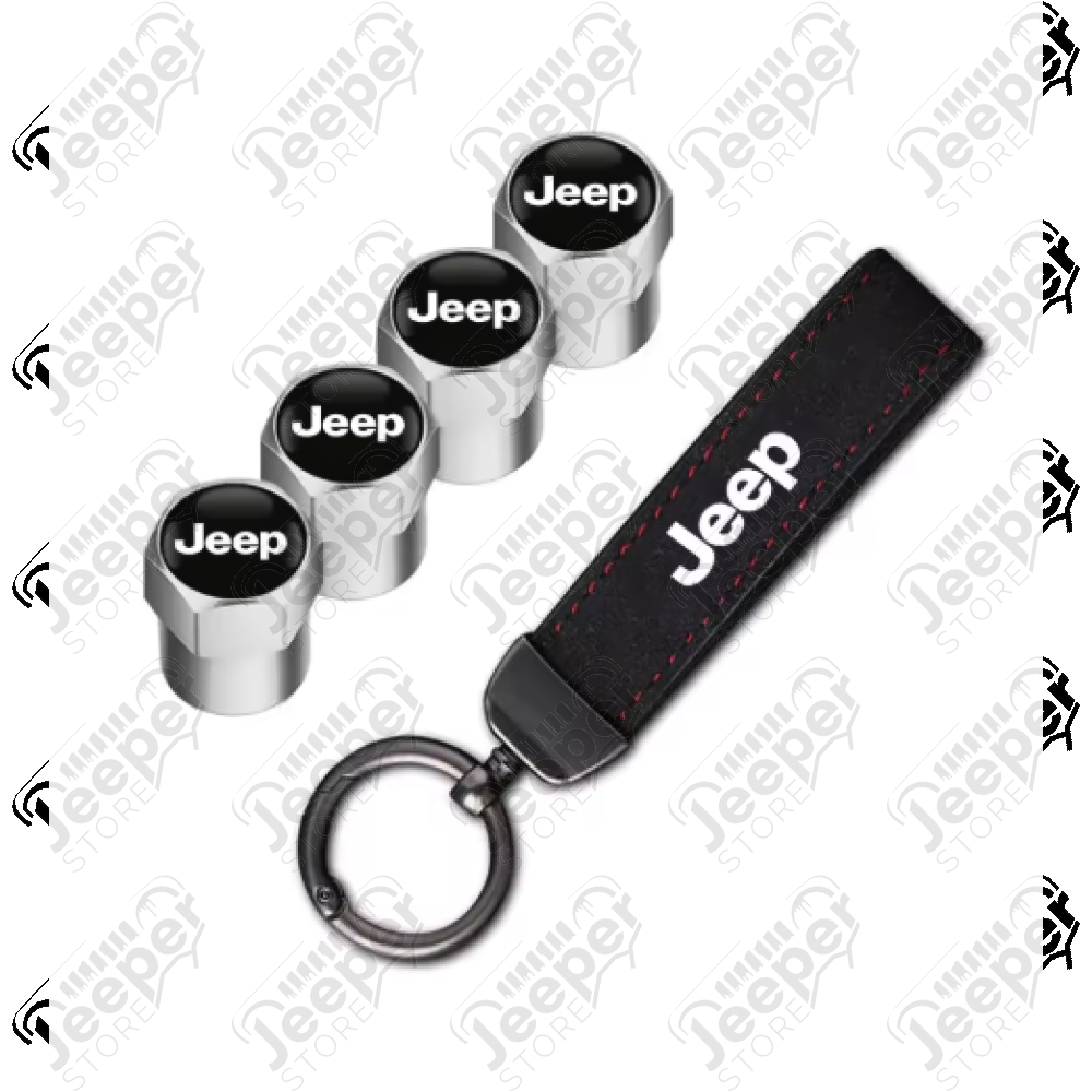Goodies : Kit de 4 bouchons de valve Jeep + porte clef Jeep