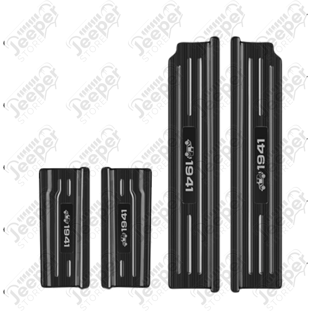 Kit de 4 protections de seuils de portes avant et arrière noirs "1941" pour Jeep Wrangler JL Unlimited (4 portes)
