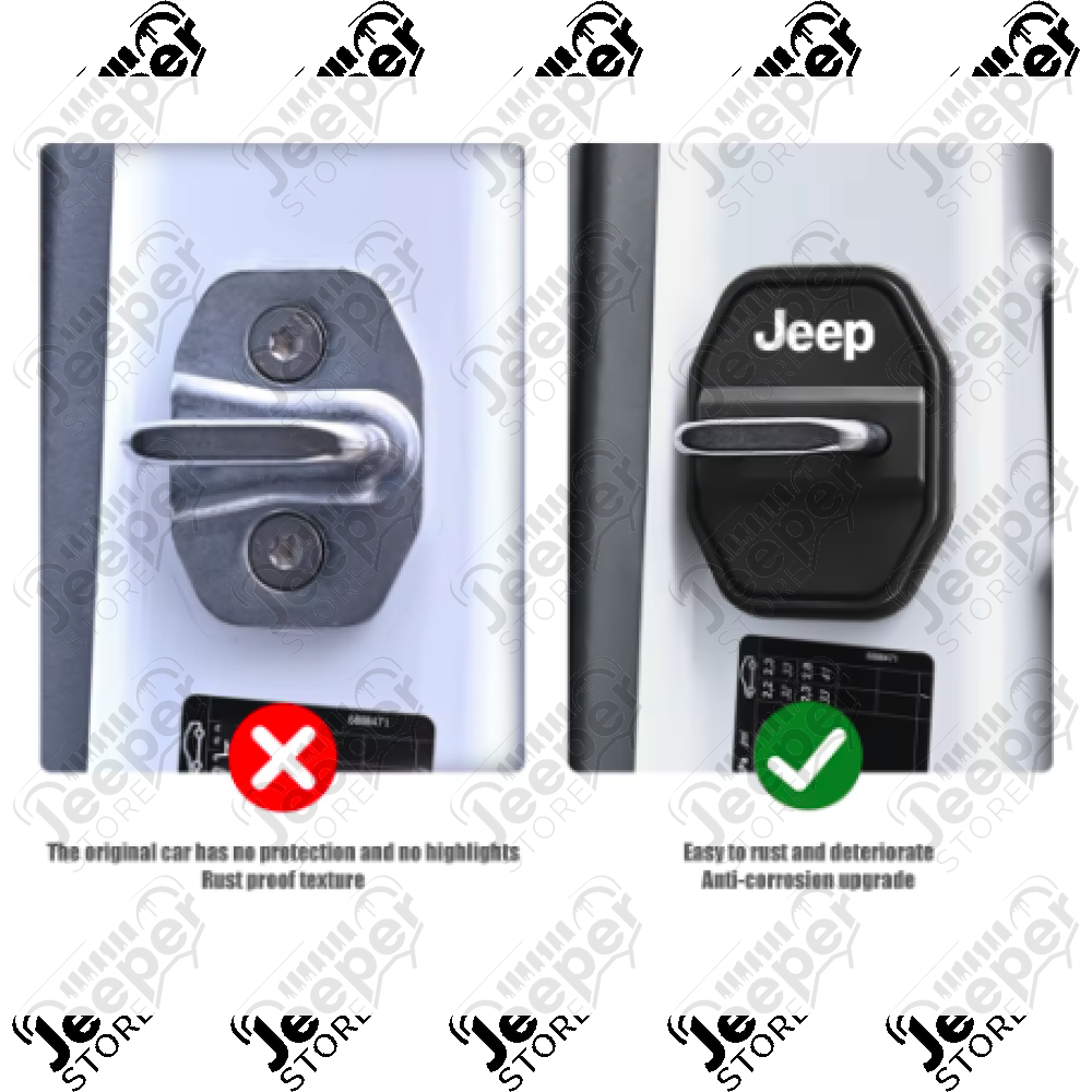 Kit de 4 protections de gâches de portes avant et arrière "Jeep" pour Jeep Wrangler JL Unlimited (4 portes)