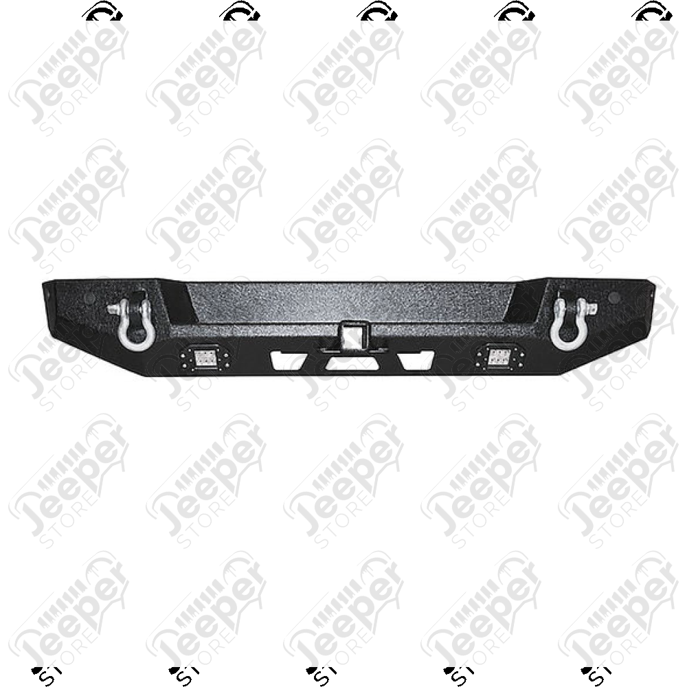 Pare-chocs arrière en acier FLJ Offroad "IRONFORCE" avec attelage carré US, LED intégrées et 2 manilles pour Jeep Wrangler JL et Wrangler JL Unlmited.