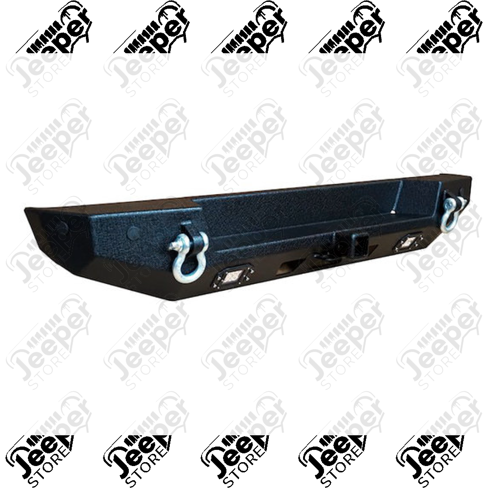 Pare-chocs arrière en acier FLJ Offroad "IRONFORCE" avec attelage carré US, LED intégrées et 2 manilles pour Jeep Wrangler JL et Wrangler JL Unlmited.