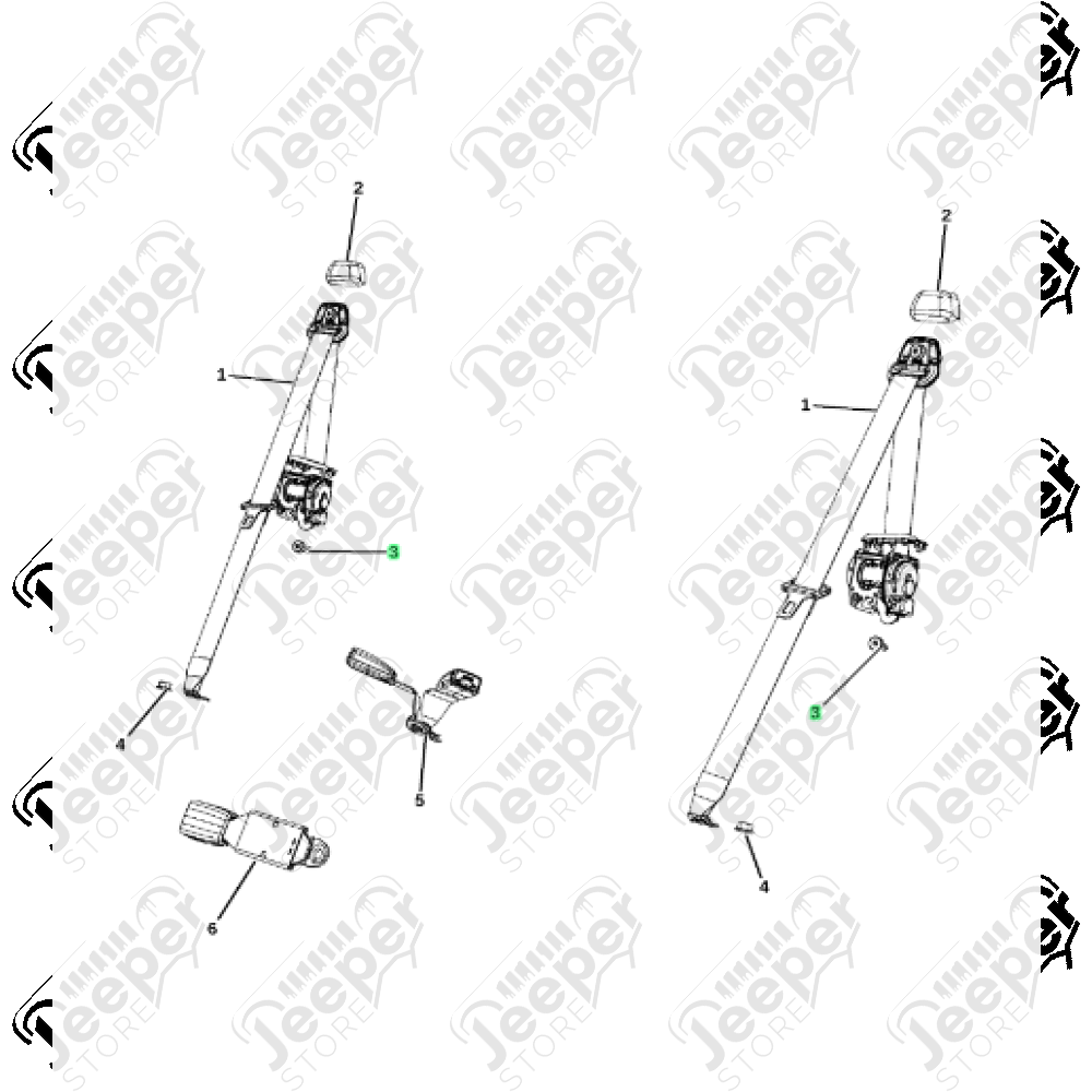 Boulon de fixation de ceinture de sécurité arrière gauche ou droite pour Jeep Wrangler JK - 1577.30V / 6105125AA / 6105125