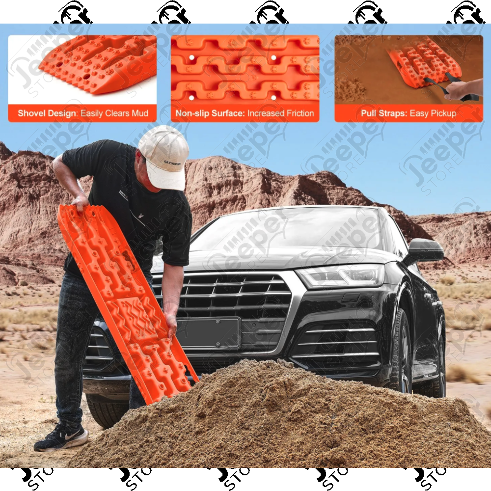 Kit de 2 plaques de désensablage (couleur orange) longueur: 1,04m pour 4x4 Jeep