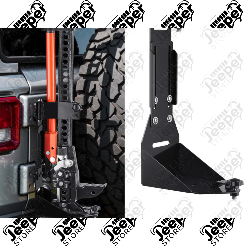 Fixation de cric sur charnières de coffre pour cric type Hi-Lift FLJ Offroad "IronJack" pour Jeep Wrangler YJ, TJ, JK, JL
