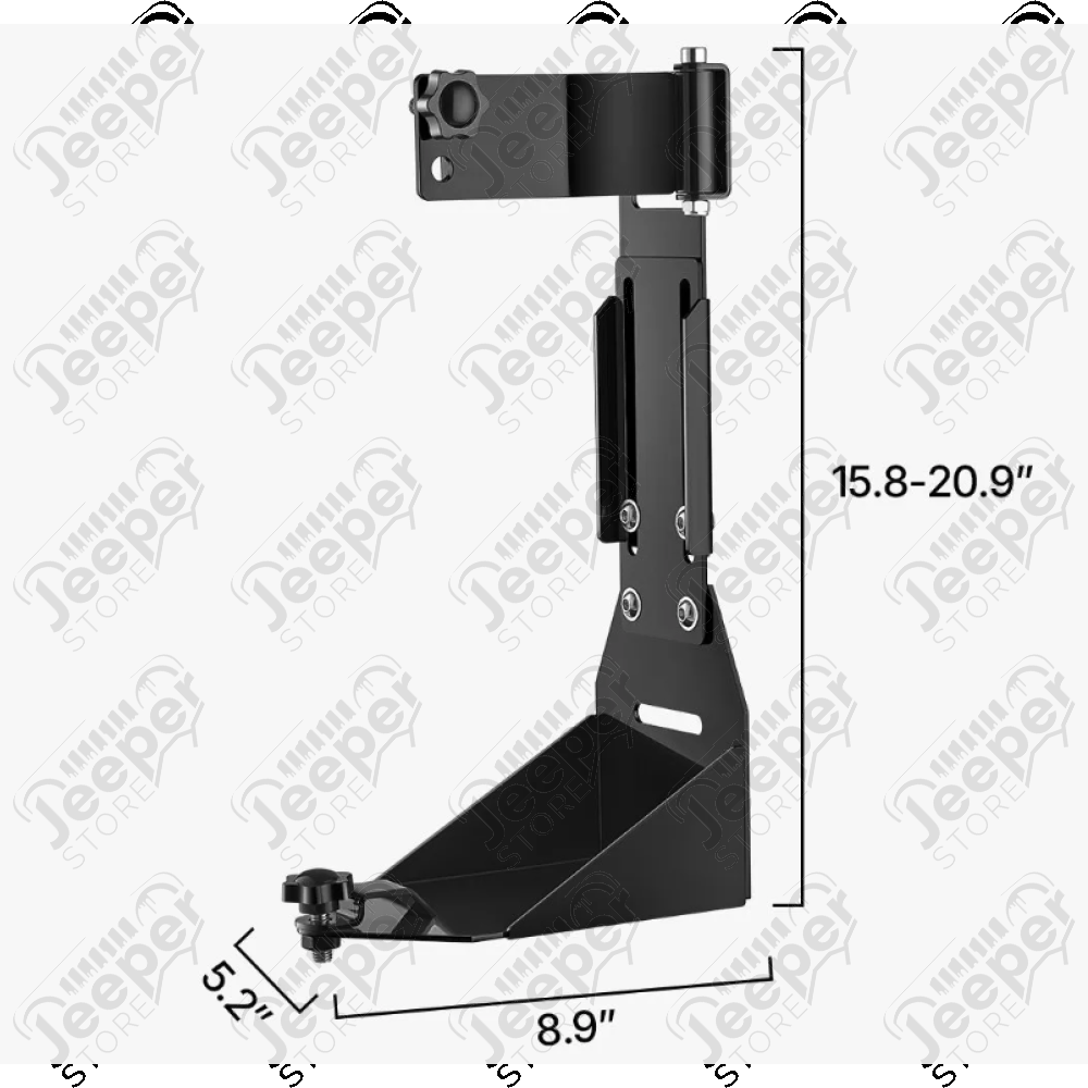 Fixation de cric sur charnières de coffre pour cric type Hi-Lift FLJ Offroad "IronJack" pour Jeep Wrangler YJ, TJ, JK, JL