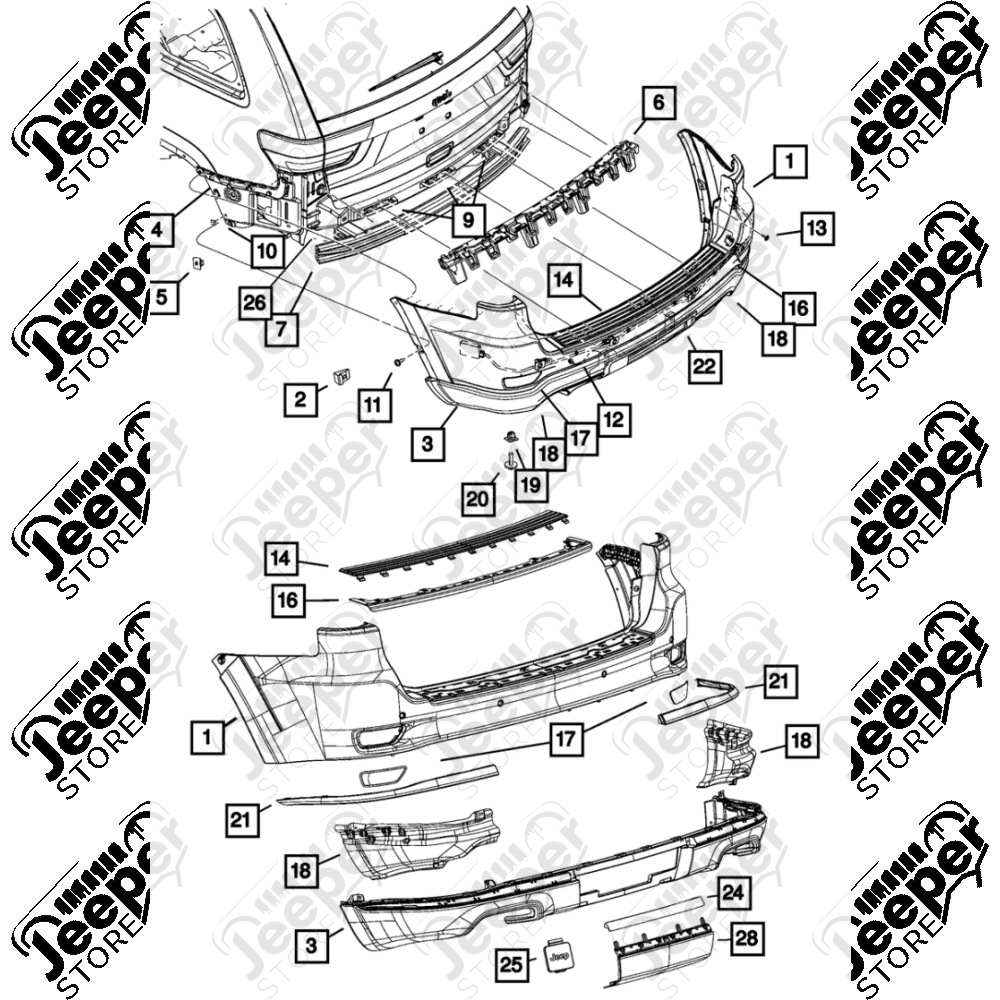 Baguette chromé de cache plastique crochet d'attelage sur pare chocs arrière pour Jeep Grand Cherokee WK2 - 0840.92B / 68238808AA / 68238808 / CH1144128