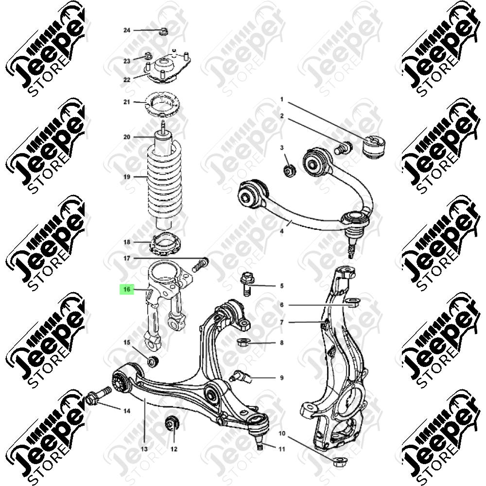 Fixation de bas d'amortisseur sur triangle inférieur avant gauche Jeep Grand Cherokee WH, WK