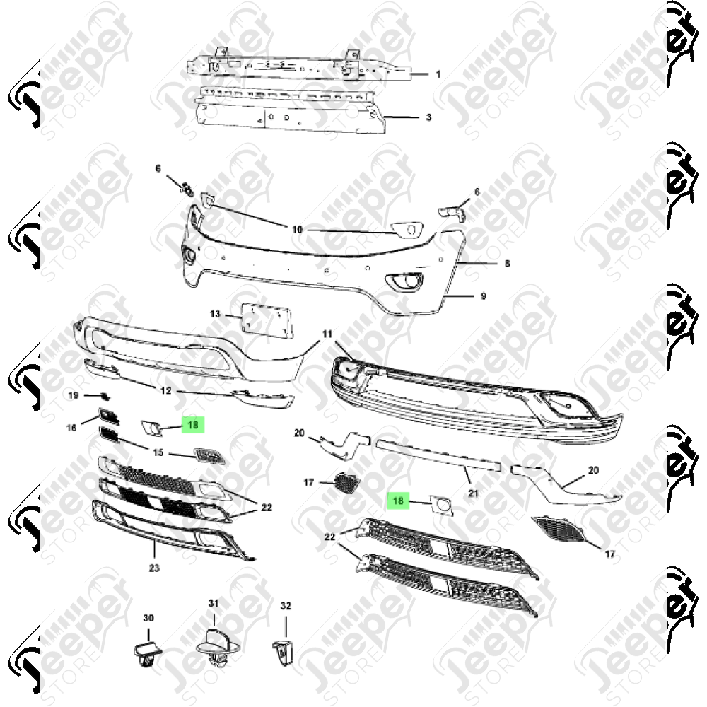 Enjoliveur de pare chocs avant pour le Contrôle de vitesse adaptatif pour Jeep Grand Cherokee WL, WK2 - 68084166AB