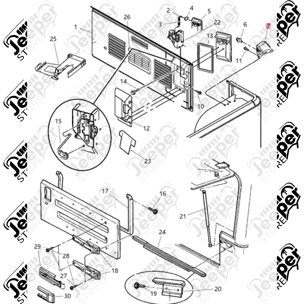 Fixation coffre pour Jeep Wrangler TJ
