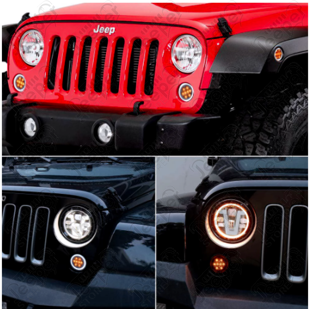 Kit de 2 feux clignotants à LED avec Halo dans la calandre pour Jeep Wrangler JK 