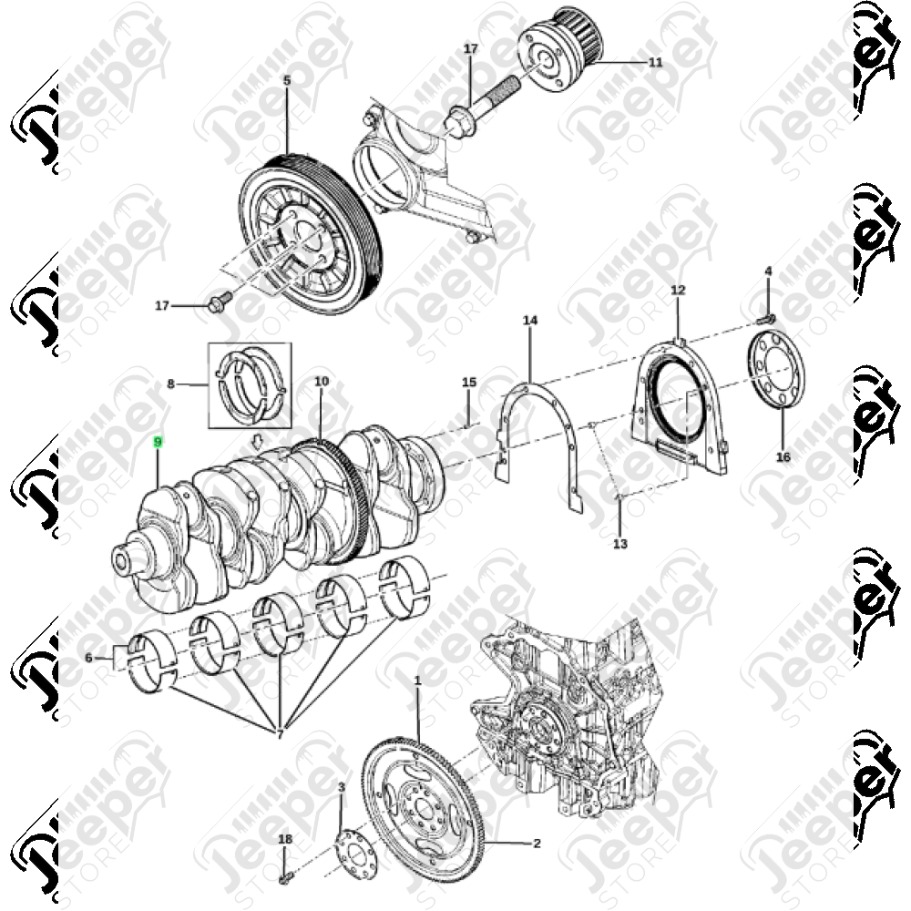 Vilebrequin moteur 2.8L CRD (177 chevaux) - Jeep Wrangler JK - 68027448AA / 68158311AA / 68211059AA