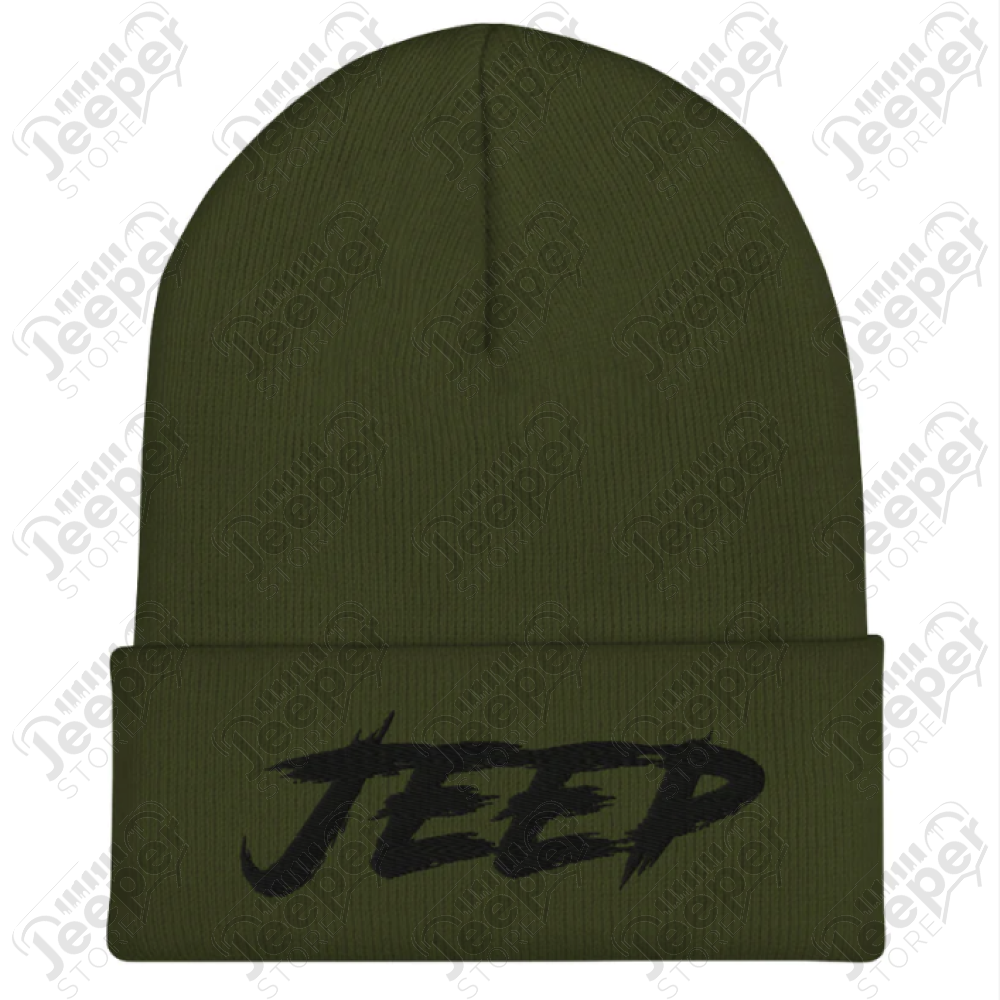Bonnet Jeep, couleur vert olive écrit Jeep en noir