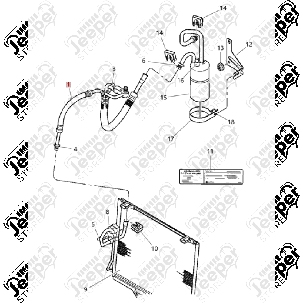 Tuyau de clim compresseur / condenseur pour 4.0L Jeep Wrangler TJ - 55037437AB