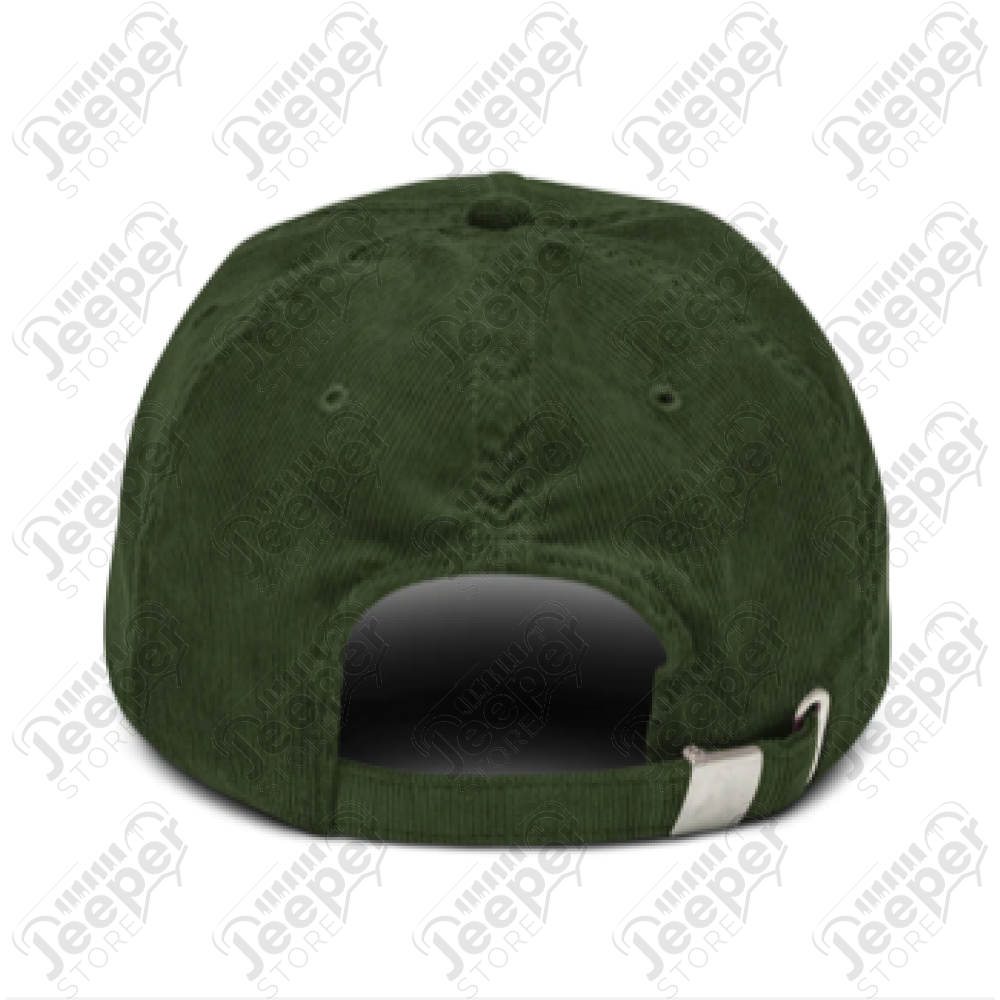 Casquette semi plate Jeep, couleur verte en velours côtelé écrit Jeep en blanc