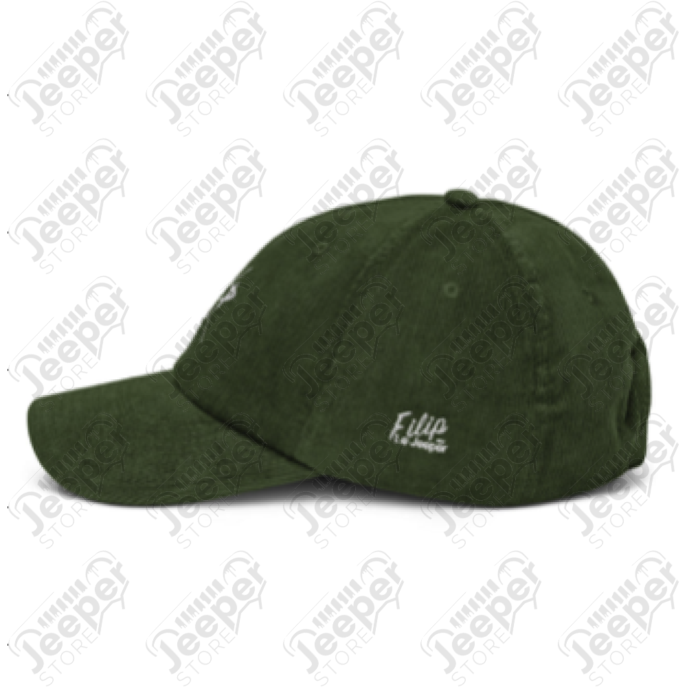 Casquette semi plate Jeep, couleur verte en velours côtelé écrit Jeep en blanc