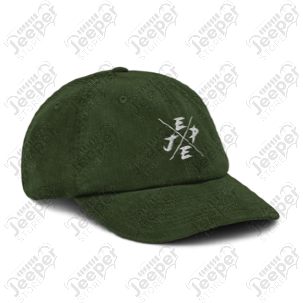 Casquette semi plate Jeep, couleur verte en velours côtelé écrit Jeep en blanc