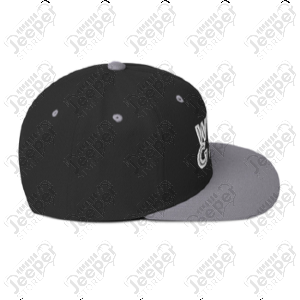 Casquette plate Jeep, couleur noire et grise écrit Wrangler en blanc