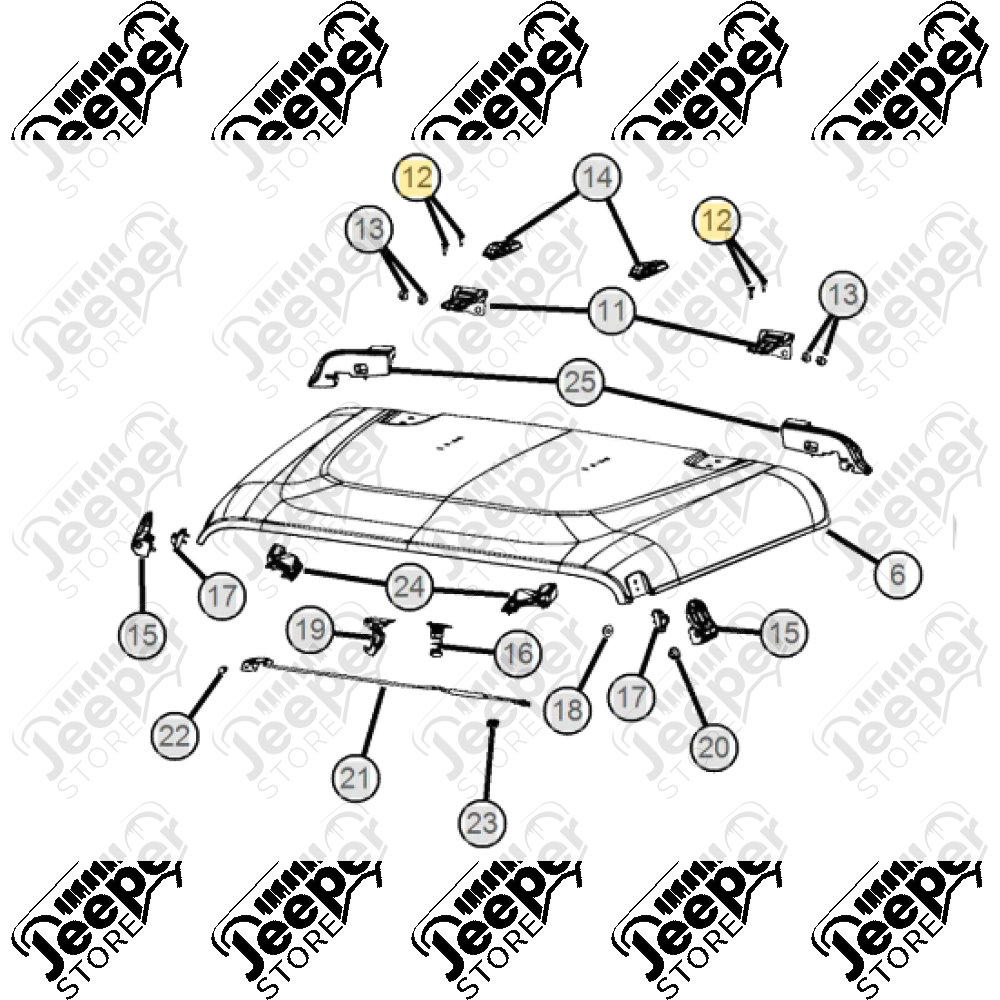 Vis torx pour charnières capot moteur Jeep Wrangler JL et Gladiator JT - 6512030AA