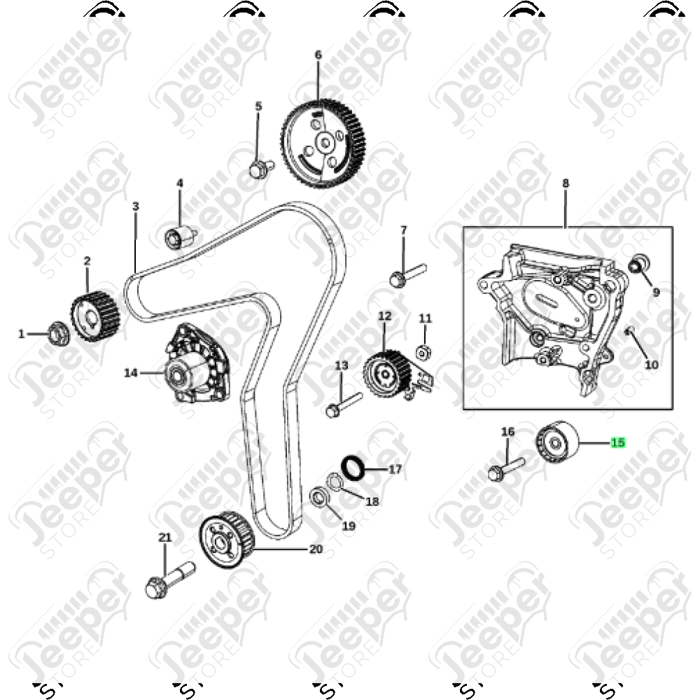 Poulie enrouleur fixe de courroie de distribution 2.2L CRD Jeep Cherokee KL