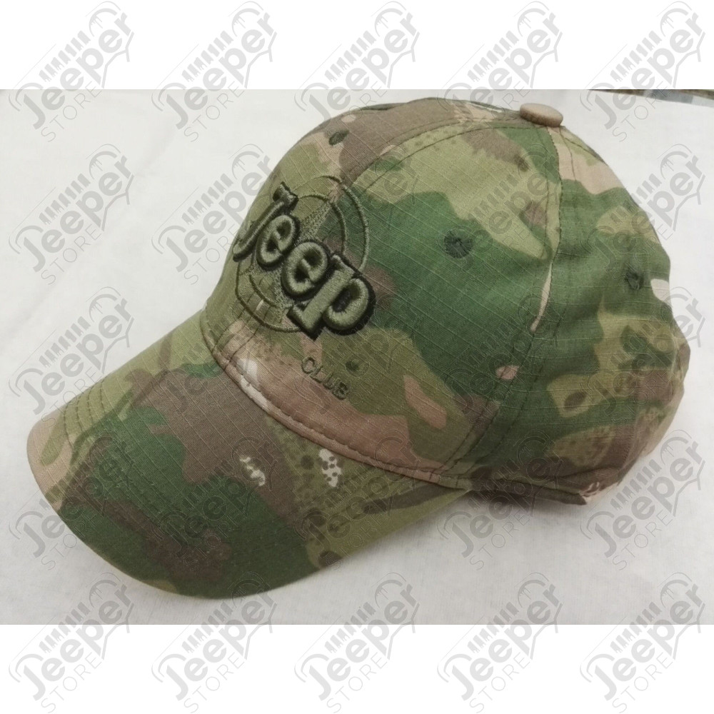 Casquette Jeep Club - Camouflage militaire vert - Ecriture Jeep en kaki surpiqué de noir