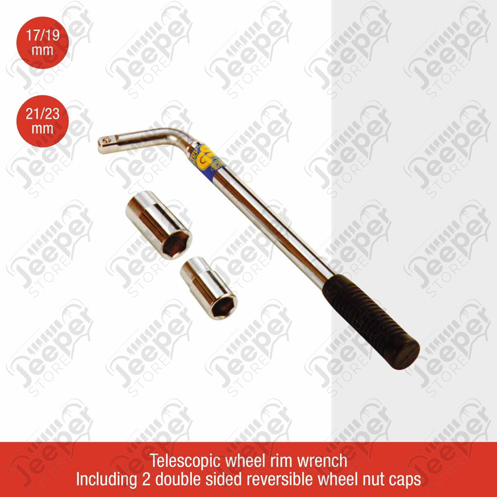 Clef démonte roue télescopique universel pour 4x4, Jeep, .. (douille 17mm, 19mm, 21mm et 23mm)