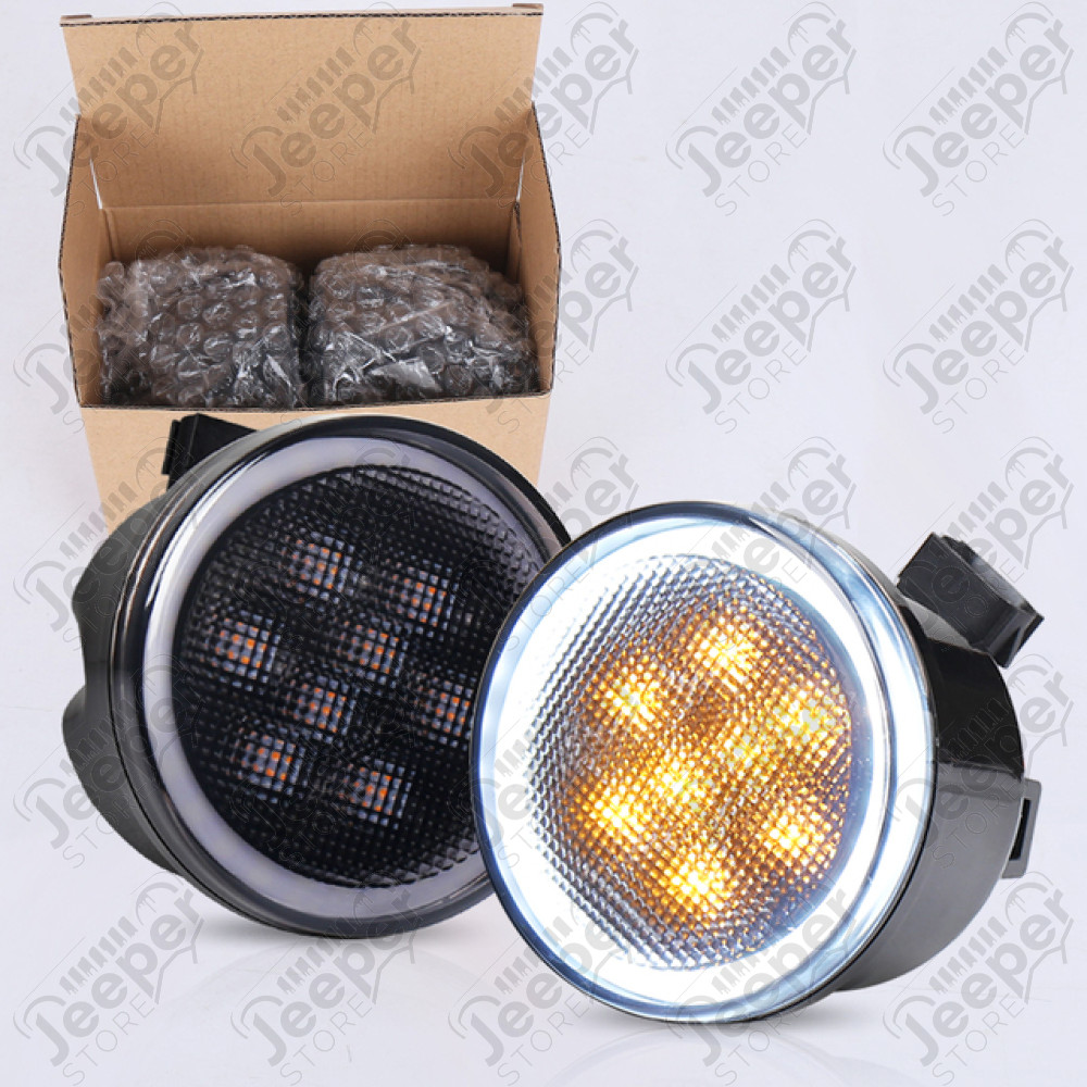 Kit de 2 feux clignotants à LED avec Halo dans la calandre pour Jeep Wrangler JK 