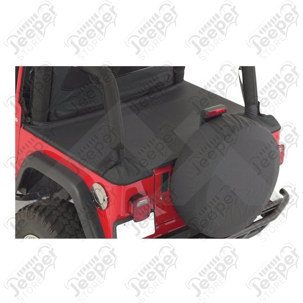Couverture de plateau de chargement "Duster" (pour support de bâche soft-top Bestop) Couleurs: Black Denim , Jeep Wrangler TJ (permet de garder les fixations de bâche Bestop sous le duster)
