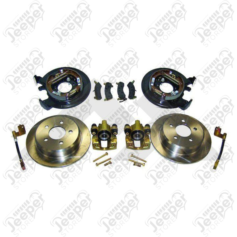 Kit conversion frein à disques à l'arrière Jeep Wrangler YJ, TJ, Cherokee XJ et Grand Cherokee ZJ, ZG (Dana 35 c-clip ou Chrysler 8.25 et sans les câbles de frein à main)