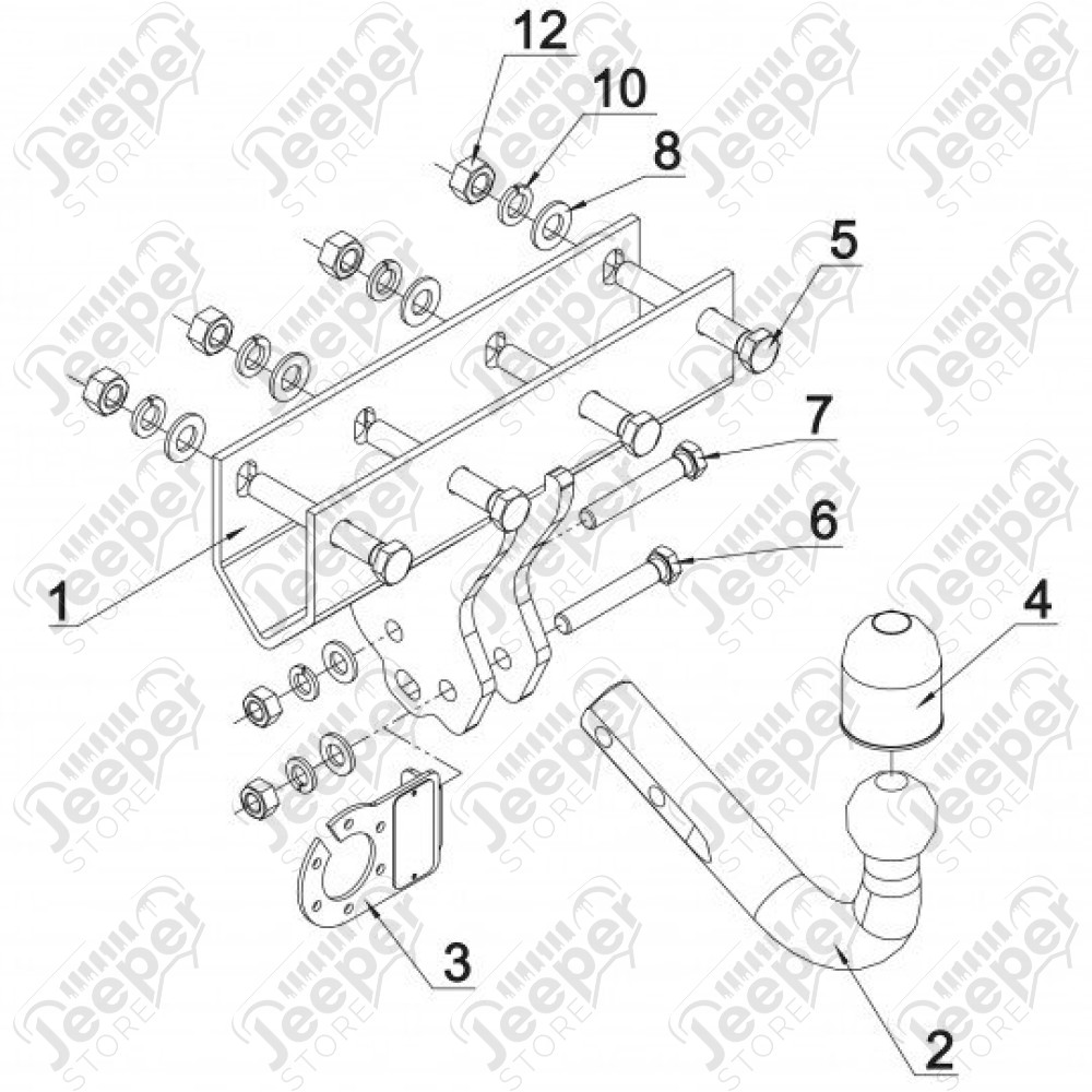 Crochet d'attelage avec faisceaux électrique 7 broches pour Jeep Commander XH, XK (sauf SRT8)