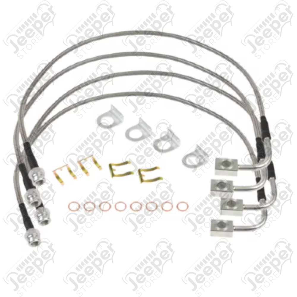 4 durites de frein aviation renforcées avant et arrière (réhausse 4" à 6") - Jeep Wrangler JK - RC89707 / RC89708 / 0359.22 / RT31049