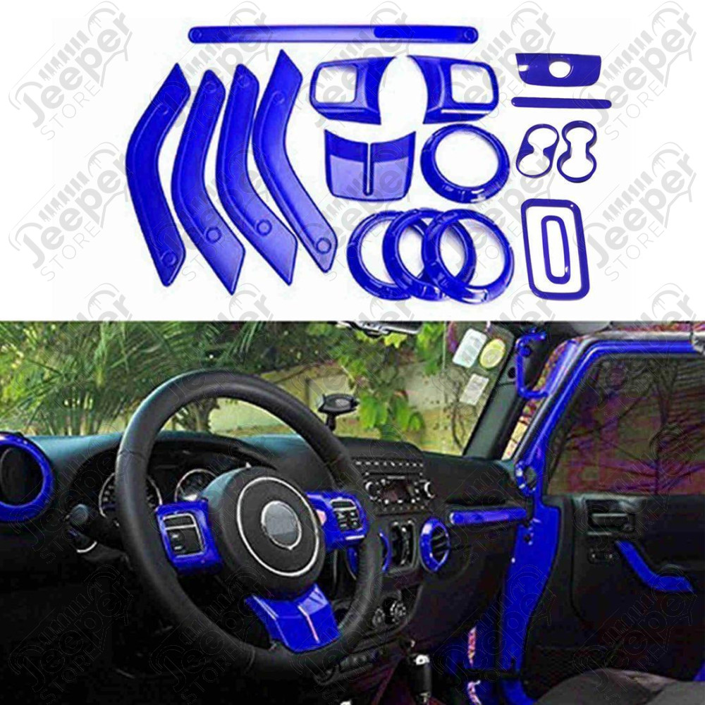 Kit d'enjoliveurs de tableau de bord et portes (18 pièces) (couleur: bleu) pour Jeep Wrangler JK