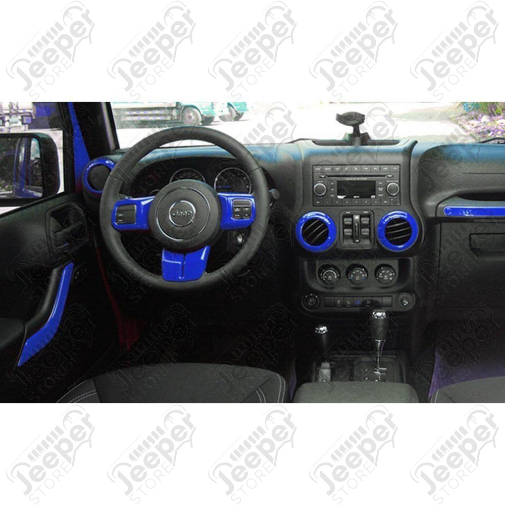 Kit d'enjoliveurs de tableau de bord et portes (18 pièces) (couleur: bleu) pour Jeep Wrangler JK